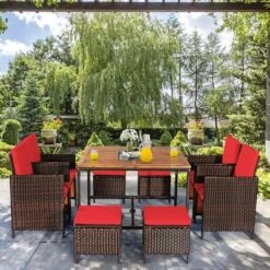 Costway 9PCS Patio Rattan Dining Set Cushioned Chairs Ottoman Wood Table Top WhiteRed 15 Costway 9PCS Patio Rattan Dining Set Cushioned Chairs Ottoman Wood Table Top WhiteRed -Costway GUEST 487da5d2 80e4 4ce2 935c c86d74c47897