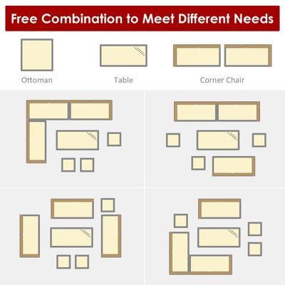 Costway 7 PCS Patio Rattan Dining Set Sectional Sofa Couch Ottoman Garden WhiteRedBlack 5 Costway 7 PCS Patio Rattan Dining Set Sectional Sofa Couch Ottoman Garden WhiteRedBlack - Image 5