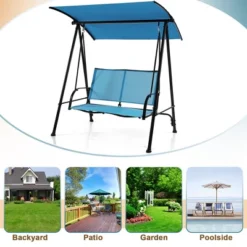 Costway 2-Seat Patio Swing Porch Swing With Adjustable Canopy For Garden Black/Dark Brown -Costway GUEST 488e125e 6327 4e7a 95aa eea2a36be495