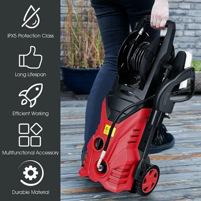 Costway 2030PSI Electric Pressure Washer Cleaner 1.7 GPM 1800W With Hose Reel Red 6 Costway 2030PSI Electric Pressure Washer Cleaner 1.7 GPM 1800W With Hose Reel Red - Image 6
