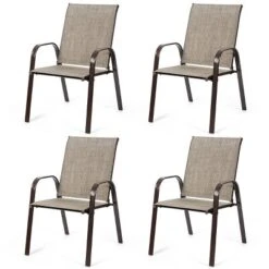 Costway 4PCS Patio Chairs Garden Deck Yard With Armrest Brown/Beige/Gray -Costway GUEST 48cc892e 6890 4d9e 9d44 f1af6b48b03f