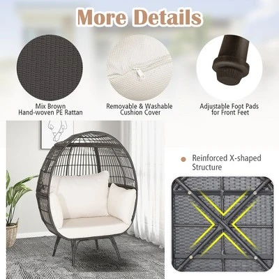 Costway Patio Oversized Rattan Wicker Egg Chair Lounge Basket 4 Cushion Indoor & Outdoor 6 Costway Patio Oversized Rattan Wicker Egg Chair Lounge Basket 4 Cushion Indoor & Outdoor - Image 6
