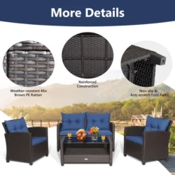 Costway 4 PCS Patio Rattan Furniture Set Glass Table Shelf Sofa Cushion -Costway GUEST 4934d500 73ca 4b02 974e 722649035577