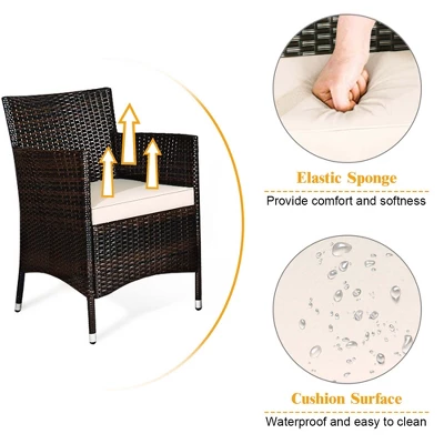 Costway 8PCS Patio Wicker Furniture Set Sofa Chair With Brown & Red Cushion Covers Garden 6 Costway 8PCS Patio Wicker Furniture Set Sofa Chair With Brown & Red Cushion Covers Garden - Image 6