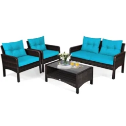 Costway 8PCS Patio Rattan Sectional Furniture Set Loveseat Sofa Coffee Table W/Turquoise Cushion 14 Costway 8PCS Patio Rattan Sectional Furniture Set Loveseat Sofa Coffee Table W/Turquoise Cushion -Costway GUEST 4945df53 c371 49e8 9c7e 7bb46a97cf0a