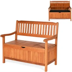 Costway 42'' Storage Bench Deck Box Solid Wood Seating Container Tools Toys W/Backrest 11 Costway 42'' Storage Bench Deck Box Solid Wood Seating Container Tools Toys W/Backrest -Costway GUEST 495be092 0f49 4822 81ae c80b4270a501