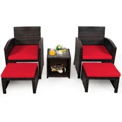 Costway 5PCS Patio Rattan Wicker Furniture Set Sofa Ottoman W/ Cushions Red -Costway GUEST 49bd7ad7 f124 4b9f 9855 9a6b9da0e35a