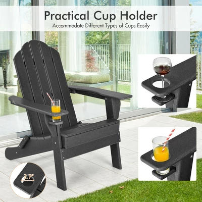 Costway 2PCS Patio Folding Adirondack Chair Weather Resistant Cup Holder Yard 6 Costway 2PCS Patio Folding Adirondack Chair Weather Resistant Cup Holder Yard - Image 6