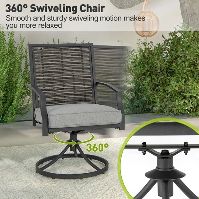 Costway 3 PCS Patio Swivel Chair Set Coffee Table Wicker Cushioned Seat Balcony Porch 6 Costway 3 PCS Patio Swivel Chair Set Coffee Table Wicker Cushioned Seat Balcony Porch - Image 6