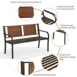 Costway Patio Garden Bench Steel Frame Rattan Backrest Park Yard Outdoor Porch Furniture 10 Costway Patio Garden Bench Steel Frame Rattan Backrest Park Yard Outdoor Porch Furniture -Costway GUEST 4aa939de 2abe 4db9 9bb0 5be7bcb484e6