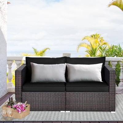 Costway 2PCS Patio Rattan Corner Sofa Sectional Furniture Set Black Cushion BlackRed 10 Costway 2PCS Patio Rattan Corner Sofa Sectional Furniture Set Black Cushion BlackRed - Image 10