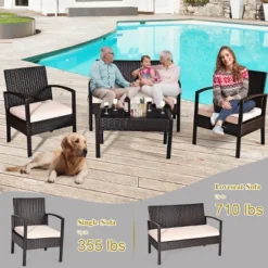 Costway 4PCS Patio Rattan Conversation Furniture Set Cushioned Seat Glass Table -Costway GUEST 4ad6f76d 03eb 4ac6 930b b7188a3a289a