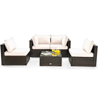 Costway 5PCS Patio Rattan Furniture Set Cushioned Sofa & Chair Coffee Table 9 Costway 5PCS Patio Rattan Furniture Set Cushioned Sofa & Chair Coffee Table - Image 9