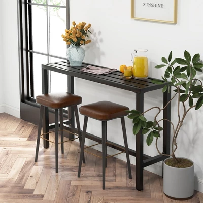 Costway Outdoor Metal Bar Table Patio Rectangular Counter Height Dining Table Black 1 Costway Outdoor Metal Bar Table Patio Rectangular Counter Height Dining Table Black