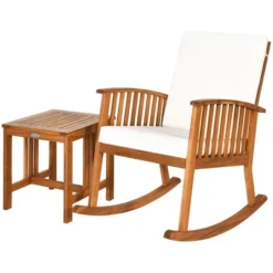 Costway 2PCS Acacia Wood Patio Rocking Chair Set Cushioned Coffee Table -Costway GUEST 4c2f141a bf34 4dbf bebc a6acd2838a2f