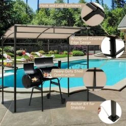 Costway 7'x4.5' Grill Gazebo Outdoor Patio Garden BBQ Canopy Shelter Storage Hook -Costway GUEST 4ca07327 ecce 48b3 a4bc f7a1fdd47082