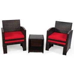 Costway 5PCS Patio Rattan Wicker Furniture Set Sofa Ottoman W/ Cushions Red -Costway GUEST 4cb50464 7294 4f75 ada5 eaeb9e04602d