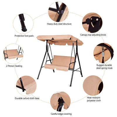 Costway Loveseat Patio Canopy Swing Glider Hammock Cushioned Steel Frame Outdoor 7 Costway Loveseat Patio Canopy Swing Glider Hammock Cushioned Steel Frame Outdoor - Image 7