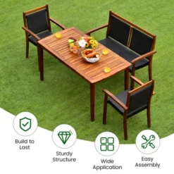 Costway 4PCS Patio Rattan Dining Furniture Set Acacia Wood Frame Stackable Chair Loveseat -Costway GUEST 4ce716a4 4908 4269 82d5 9db7fa29addd