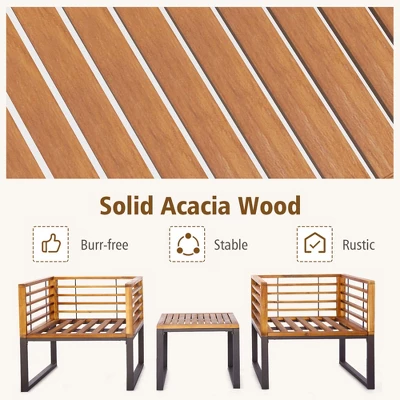 Costway 3pcs Patio Acacia Wood Bistro Conversation Cushioned Chair & Table Set Outdoor 5 Costway 3pcs Patio Acacia Wood Bistro Conversation Cushioned Chair & Table Set Outdoor - Image 5