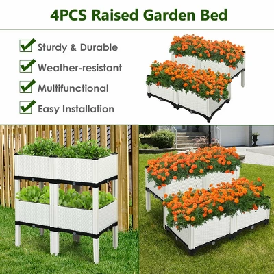 Costway Set Of 4 Raised Garden Bed Elevated Flower Vegetable Herb Grow Planter Box White 2 Costway Set Of 4 Raised Garden Bed Elevated Flower Vegetable Herb Grow Planter Box White - Image 2