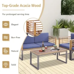 Costway 4pcs Patio Acacia Wood Chair Table Loveseat Cushioned Furniture Set Outdoor Navy -Costway GUEST 4d866942 ff10 4b4e b0f1 1e052dc6e198