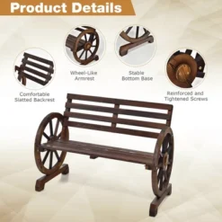 Costway Outdoor Wooden Wagon Wheel Garden Bench 2-Person Slatted Seat Armrests Rustic 15 Costway Outdoor Wooden Wagon Wheel Garden Bench 2-Person Slatted Seat Armrests Rustic -Costway GUEST 4d879271 b15b 4468 9c4f 09430e60f971