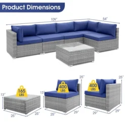 Costway 6 PCS Patio Conversation Sofa Set Outdoor Rattan Furniture Cushioned Seat Navy -Costway GUEST 4de37cd3 3cf9 4a0b a06e 56de8b85aa8e