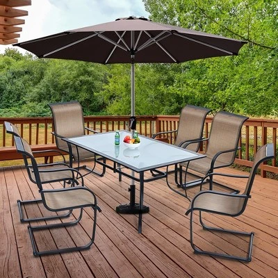 Costway 60''x 38'' Patio Dining Table Glass Top Rectangular Deck W/Umbrella Hole 2 Costway 60''x 38'' Patio Dining Table Glass Top Rectangular Deck W/Umbrella Hole - Image 2