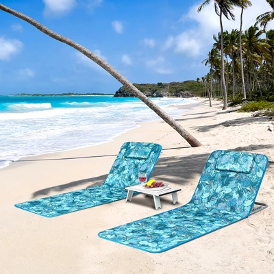 Costway 3-Piece Beach Lounge Chair Mat Set 2 Adjustable Lounge Chairs With Table BlueStripe 12 Costway 3-Piece Beach Lounge Chair Mat Set 2 Adjustable Lounge Chairs With Table BlueStripe - Image 12