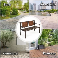 Costway Patio Garden Bench Steel Frame Rattan Backrest Park Yard Outdoor Porch Furniture 12 Costway Patio Garden Bench Steel Frame Rattan Backrest Park Yard Outdoor Porch Furniture -Costway GUEST 4ea791cf ac34 4446 91c8 9dcd3acbad84