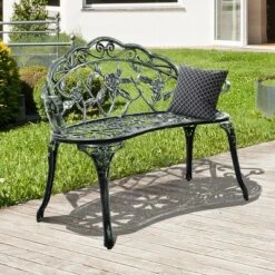 Costway Patio Garden Bench Chair Style Porch Cast Aluminum Outdoor Rose Antique Green -Costway GUEST 4ecb5339 18a0 4896 bfa5 8882ded14c4e