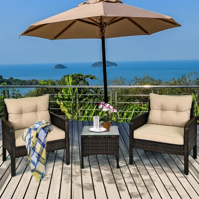 Costway 3PCS Patio Rattan Conversation Set Cushioned Sofa Chair For Garden 10 Costway 3PCS Patio Rattan Conversation Set Cushioned Sofa Chair For Garden - Image 10