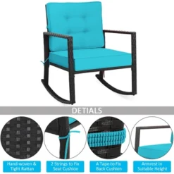 Costway Patio Rattan Rocker Chair Outdoor Glider Rocking Chair Cushion Lawn Turquoise -Costway GUEST 4eefe8fa 628c 4f60 af1b bb0c51686b34