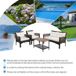 Costway 4PCS Patio Rattan Acacia Wood Furniture Set Cushion Sofa Armrest Deck -Costway GUEST 4f07585e 4ee6 4d3b ac82 b6b8f40604d1