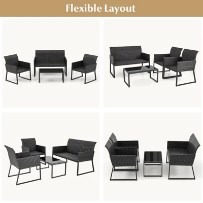 Costway 4 PCS Patio Wicker Furniture Set Outdoor Conversation With Quick-Drying Foam 3 Costway 4 PCS Patio Wicker Furniture Set Outdoor Conversation With Quick-Drying Foam - Image 3