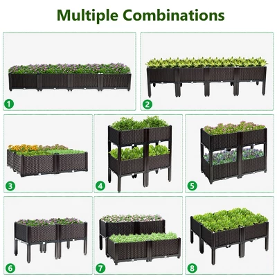 Costway Set Of 4 Raised Garden Bed Elevated Flower Vegetable Herb Grow Planter Box Brown 3 Costway Set Of 4 Raised Garden Bed Elevated Flower Vegetable Herb Grow Planter Box Brown - Image 3