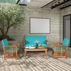 Costway 4PCS Patio Solid Wood Furniture Set Conversation Coffee Table TurquoiseBlack Cushion 20 Costway 4PCS Patio Solid Wood Furniture Set Conversation Coffee Table TurquoiseBlack Cushion -Costway GUEST 4fd519b8 ad73 4599 a4fb 6b54002f773e