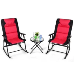 Costway 3 PCS Outdoor Folding Rocking Chair Table Set Bistro Sets Patio Furniture Red -Costway GUEST 500400b7 d66f 4f7f b8cd b59e2d601cc6