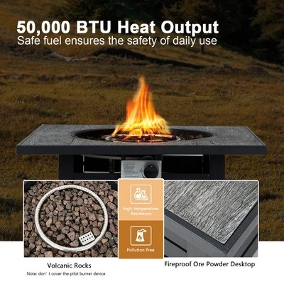 Costway 32'' Square Propane Fire Pit Table For Patio W/Lava Rocks Rain Cover 50,000 BTU 5 Costway 32'' Square Propane Fire Pit Table For Patio W/Lava Rocks Rain Cover 50,000 BTU - Image 5