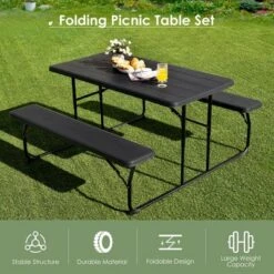 Costway Folding Picnic Table & Bench Set For Camping BBQ W/ Steel Frame White/Balck -Costway GUEST 50417fce bad3 4e16 8f06 6b85ad0268af