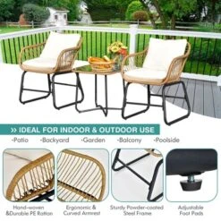 Costway 3PCS Patio Rattan Bistro Set All-Weather Cushioned Chair Table White -Costway GUEST 5043b14e d7e6 46de 8c4d b562054c5e43