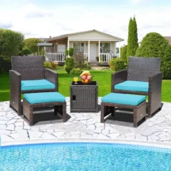 Costway 5PCS Patio Rattan Furniture Set Ottoman Cushioned W/Cover Space Saving Off White/Gray/Red/Turquoise -Costway GUEST 5068d46a bd95 4304 ae12 858ec9517518