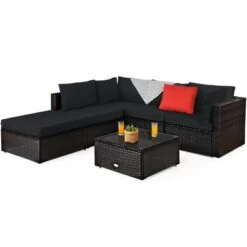 Costway 6PCS Outdoor Patio Rattan Furniture Set Cushioned Sectional Sofa NavyBlackTurquoise -Costway GUEST 50cefce2 46da 4b36 b166 52c48275cefc