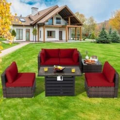 Costway 6PCS Patio Rattan Furniture Set 42'' Fire Pit Table Cover Sofa Cushion Off White/Black/Navy/Red/Turquoise 25 Costway 6PCS Patio Rattan Furniture Set 42'' Fire Pit Table Cover Sofa Cushion Off White/Black/Navy/Red/Turquoise -Costway GUEST 50ef4a20 8839 43c2 bb38 08a0cb99bcfa