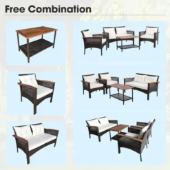 Costway 4PCS Patio Rattan Acacia Wood Furniture Set Cushion Sofa Armrest Deck -Costway GUEST 518e8526 837f 4912 a711 6c494dcfd322