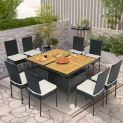 Costway 10 PCS Patio Rattan Dining Set Rectangular Wood Top Tables Cushioned Chair Garden -Costway GUEST 51a6d0aa 2725 4ef8 975e 4f1489188b05
