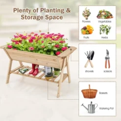 Costway 59'' X 31'' X 32.5'' Raised Garden Bed W/ Shelf Wood Elevated Planter Box W/ Liner -Costway GUEST 51d48d0b 3f5f 4472 85c5 b53e76cff53b