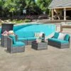 Costway 8 PCS Wicker Sofa Rattan Furniture Set Patio Furniture W/ Storage Table White BlackTurquoiseRed