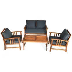 Costway 4PCS Wooden Patio Furniture Set Table Sofa Chair Cushioned Garden NEW -Costway GUEST 52166e9b 79ae 4048 89ed 99703e688f8e
